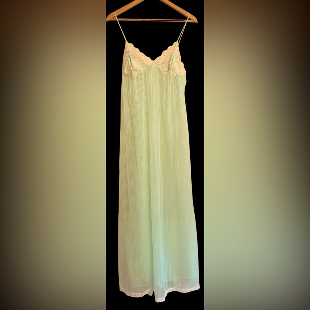Vtg Tosca Peignoir Nightgown Medium Mint Lace Chiffon Coquette Lingerie